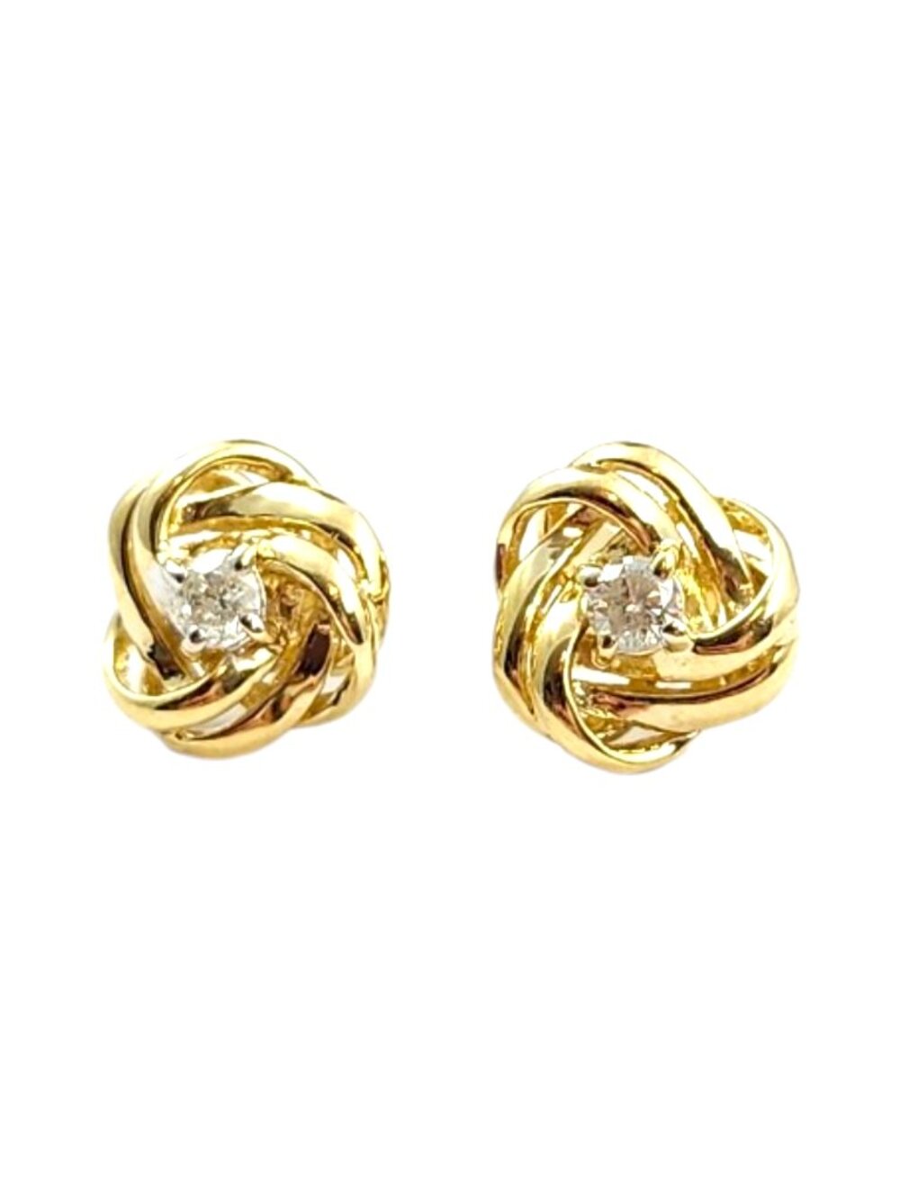 14K Yellow Gold Diamond Knot Stud Earrings #24370